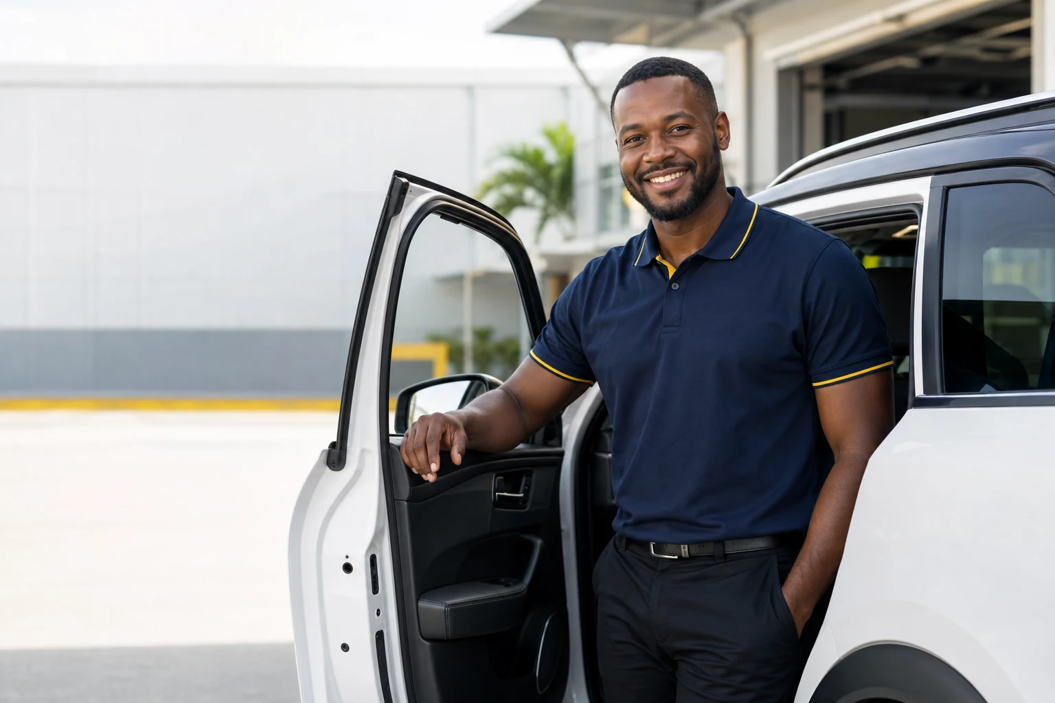 Mobility professional beside a vehicle
